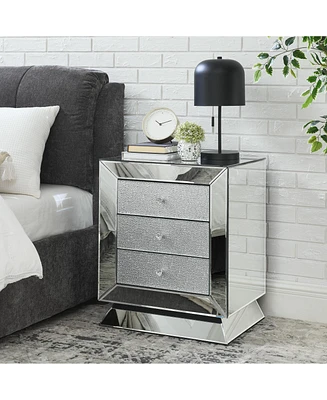 Simplie Fun Mirrored Bedside Table with 3 Drawers