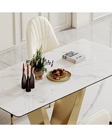 Simplie Fun 12mm Sintered Stone Dining Table with V-Shape Base