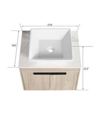 Simplie Fun 24" Modern Design Float Bathroom Vanity With Ceramic Basin Set