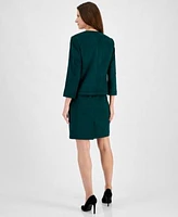 Kasper Womens Princess Seam Sheath Dress 3 4 Sleeve Collarless Blazer