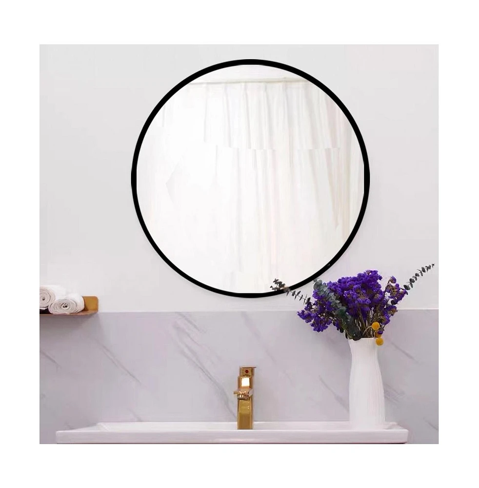 Simplie Fun 28" Black Round Wall Mirror for Bathroom, Living Room, Vanity