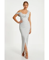 Quiz Women's Stretch Shimmer Cowl Wrap Maxi Dress