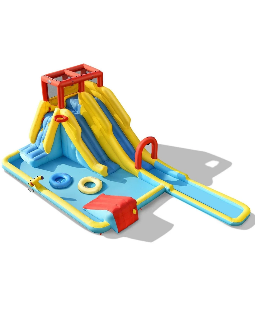 Sugift Inflatable Dual Slide Water Park Climbing Bouncer with 735W Air Blower