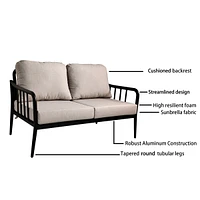 Modern 5PC Aluminum Patio Conversation Set with Sunbrella Cushions