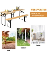 Sugift 3 Pieces Folding Wooden Picnic Table Bench Set