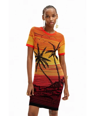 Desigual Women's Short knit palm tree dress