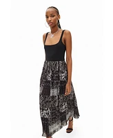 Desigual Women's Pleated combination midi dress