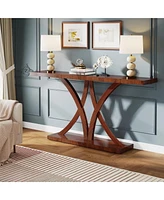 Tribesigns 63" Console Table, Farmhouse Sofa Table Wood Entryway Table with Geometric Metal Frame, Industrial Foyer Table Accent Table for Hallway, Li