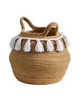 Slickblue Boho Chic Handmade Cotton Woven Basket with Tassels