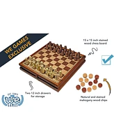 We Games Medieval Chess & Checkers Game Set - Wood Board with Storage Drawers 15 in.