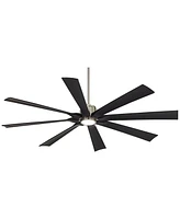 70" Defender Large Modern Industrial Indoor Outdoor Ceiling Fan 8 Blade Led Light Remote Control Brushed Nickel Finish Black Blades Bedroom Patio Livi