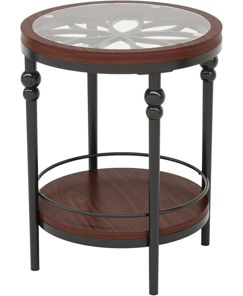 Tribesigns Side Table, Modern Industrial Glass End Table Set of Two, 2