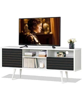 Gymax Modern Tv Stand/Console Cabinet 3 Shelves Storage Drawer Splayed Leg Black/White