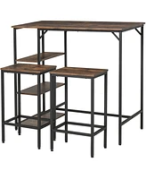 Homcom Rustic Dining Room Table and Armless Stool Chairs with Storage and Footrest Bars