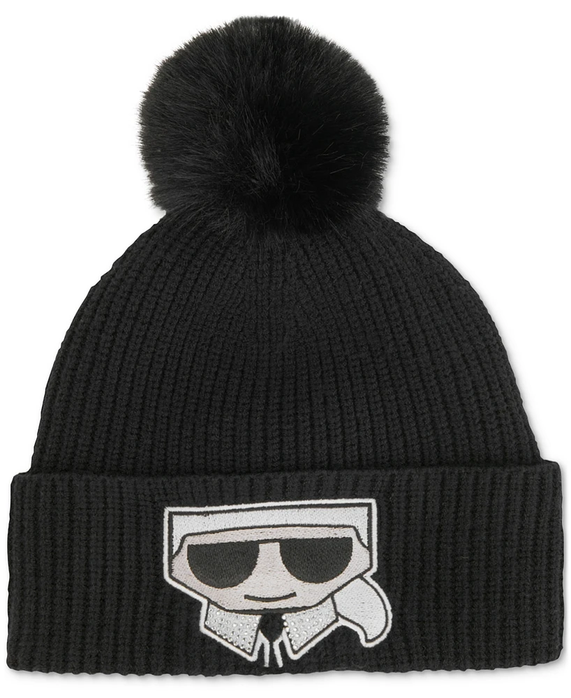 Karl Lagerfeld Paris Women's Faux-Fur Pom Rhinestone Karl Beanie