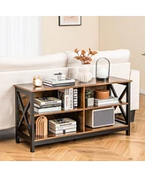 Gymax Tv Stand for TVs up to 55'' Entertainment Center w/ Storage Shelves Rustic Brown