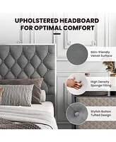 Sugift Full Size Upholstered Bed Frame with Velvet Headboard