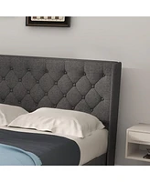 Sugift Twin/Full/Queen Size Modern Fabric Upholstered Platform Bed with Button Tufted Headboard
