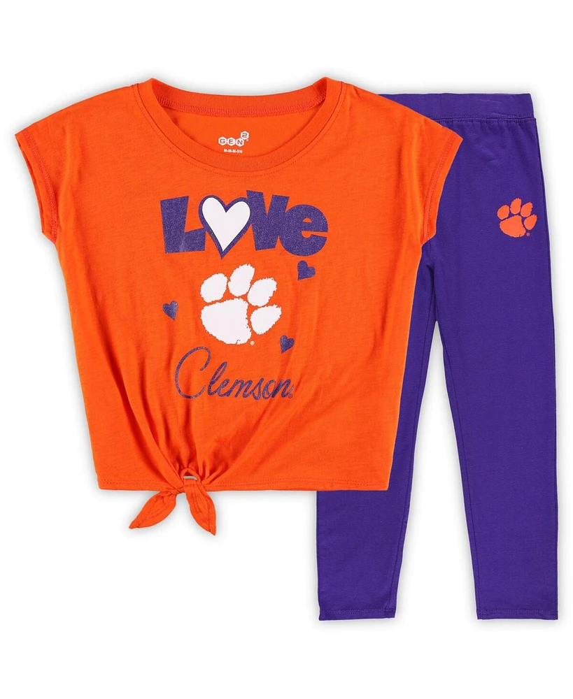 Outerstuff Preschool Toddler Orange/Purple Clemson Tigers Forever Love T-Shirt Leggings Set