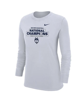 Nike Women's White UConn Huskies 2024 Ncaa Men's Basketball National Champions Long Sleeve T-Shirt