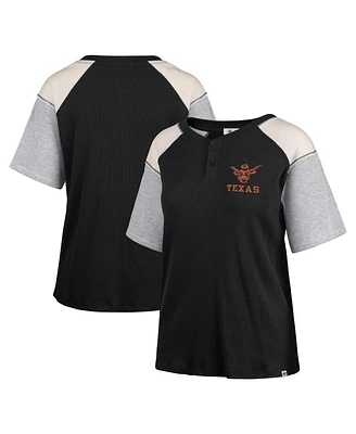 '47 Brand Women's Black Texas Longhorns Underline Harvey Colorblock Raglan Henley T-Shirt