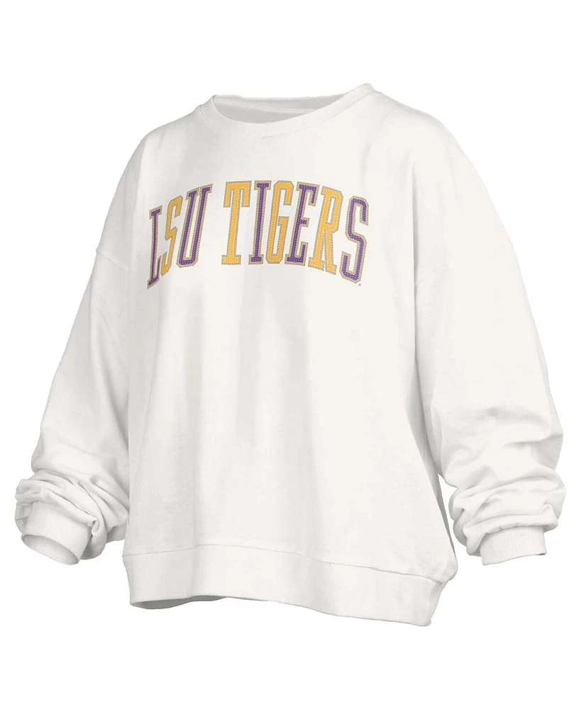 Pressbox Women's White Lsu Tigers Janise Waist Length Oversized Pullover Sweatshirt