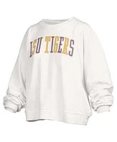 Pressbox Women's White Lsu Tigers Janise Waist Length Oversized Pullover Sweatshirt