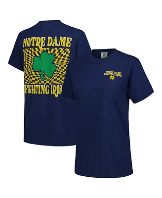 Image One Women's Navy Notre Dame Fighting Irish Comfort Colors Checkered Mascot T-Shirt