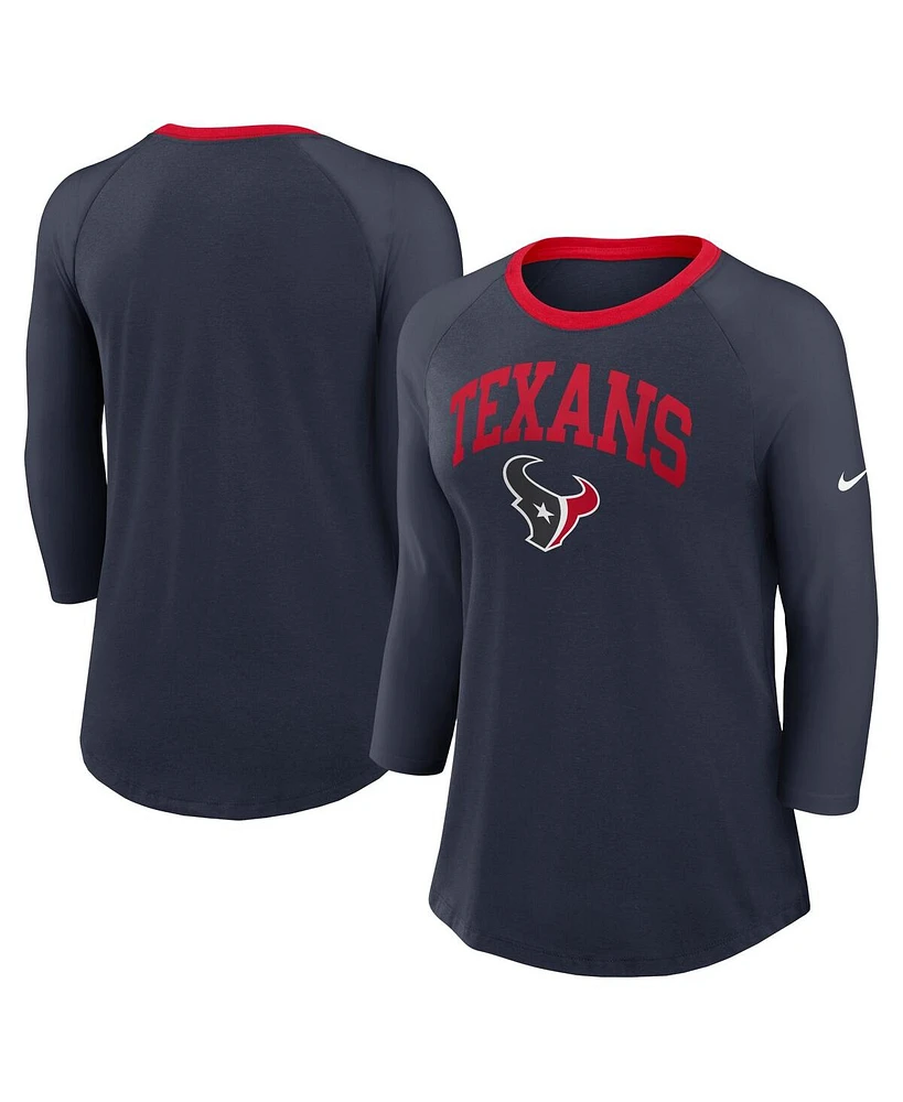 Nike Women's Navy Houston Texans Raglan 3/4 Sleeve T-Shirt