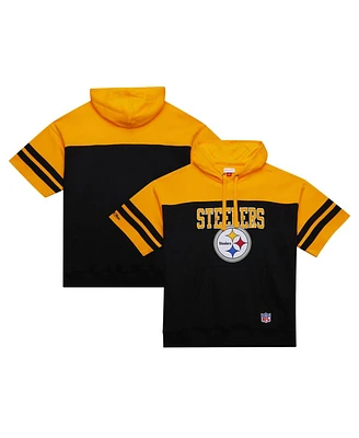 Mitchell & Ness Men's Black Pittsburgh Steelers Off Field Vintage-like Logo Short Sleeve Pullover Hoodie