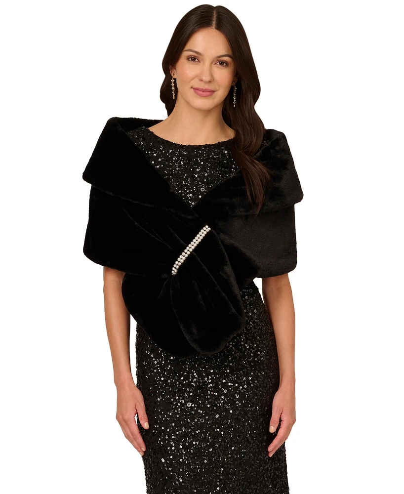 Adrianna Papell Women's Embellished Faux Fur Wrap