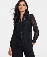 I.n.c. International Concepts Women's Lace Button-Front Blouse, Created for Macy's