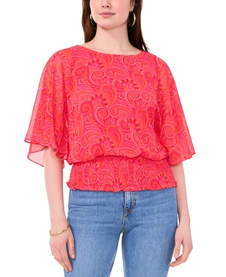 Sam & Jess Women's Smocked-Hem Paisley-Print Wide-Sleeve Top