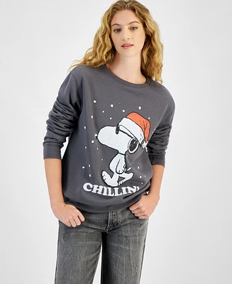 Love Tribe Juniors' Snoopy Chillin' Christmas Crewneck Sweatshirt