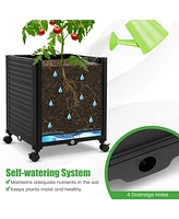 Costway 1 Pcs Raised Garden Bed with Trellis and Wheels Self-Watering Planter Box