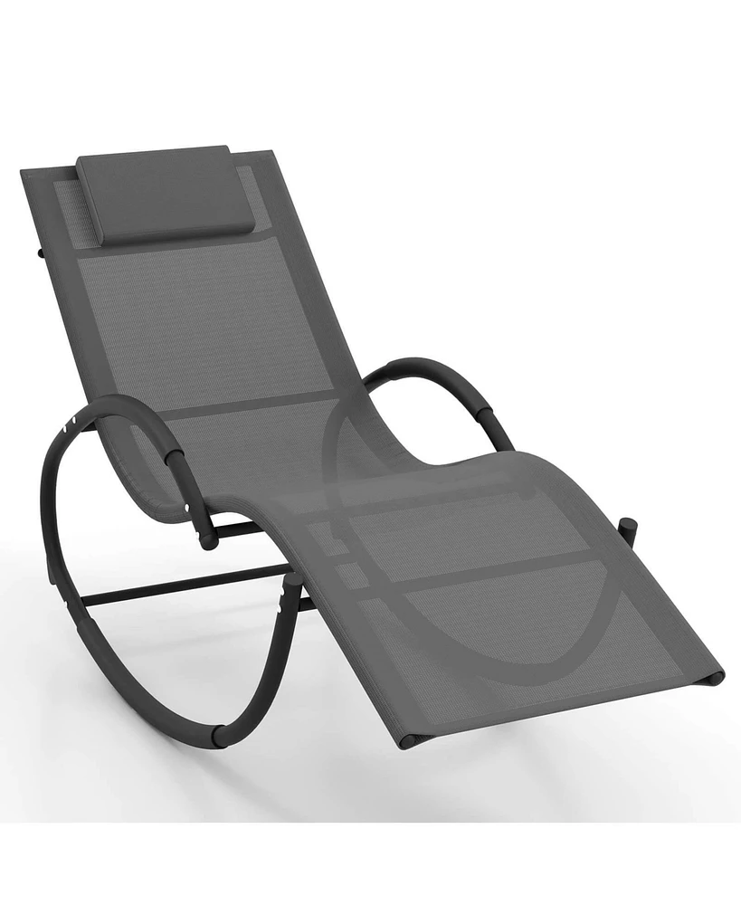 Costway 1 Pcs Outdoor Rocking Lounge Chair with Removable Headrest Breathable Backrest & Seat