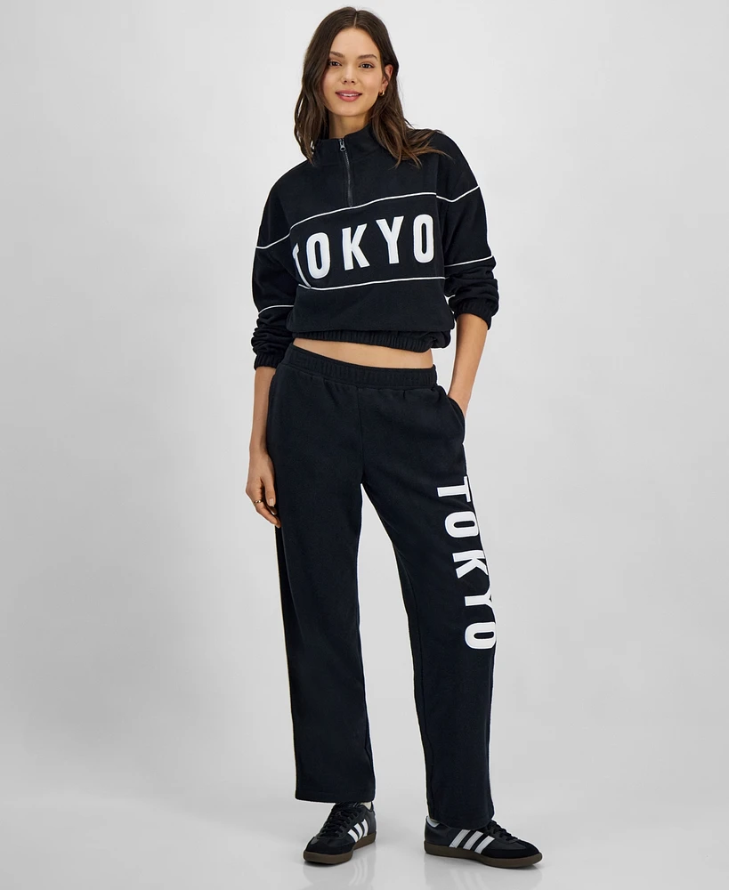 Rebellious One Juniors' Tokyo Fleece Graphic Sweatpants