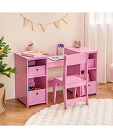 Costway Kids Vanity Table & Chair Set 2-in-1 Princess Pretend Play Makeup