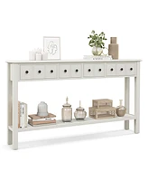 Costway 60" Console Table Retro Entryway Sofa Table with 4 Drawers & Open Shelf Hallway