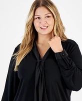 Anne Klein Plus Long-Sleeve Scarf-Neck Top