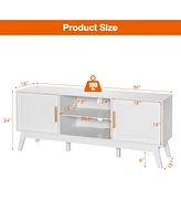 Gymax Tv Stand Entertainment Media Console w/ 2 Rattan Cabinets & Open Shelves