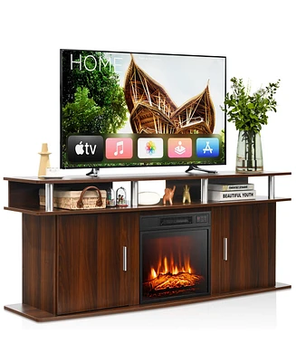 Gymax 63'' Fireplace Tv Stand W/18'' 1400W Electric Fireplace up to 70''