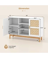 Costway 48" Sideboard Buffet Cabinet with 2 Bamboo Woven Doors 3 Open Shelves for Kitchen