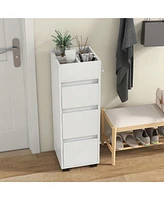 Costway Bathroom Floor Cabinet with 3 Drawers 4 Compartments 2-Side Available Towel Shelf