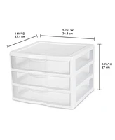 Sterilite Plastic Stackable Small 3 Drawer Storage System, White Frame, 3 Pack