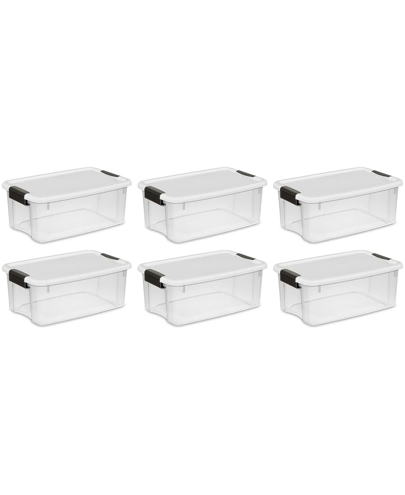 Sterilite 18 Qt Clear Plastic Stackable Storage Bin w/ White Latch Lid, (6 Pack)