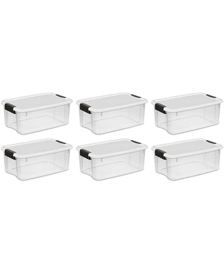 Sterilite 18 Qt Clear Plastic Stackable Storage Bin w/ White Latch Lid, (6 Pack)