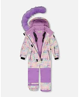 Deux par Big Girls One Piece Snowsuit Lilac Printed Hearts