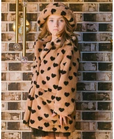 Deux par Deux Toddler Faux Fur Long Coat Caramel Printed Heart