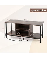 Gymax Tv Console Table w/ Power Outlets 50" Industrial Tv Stand w/ Open Shelves & Compartments